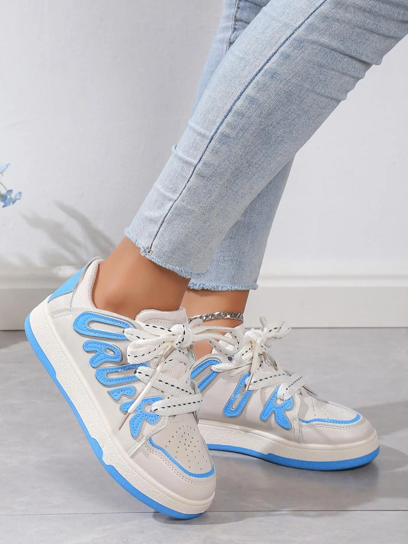 Women's Summer Colorblock Letter Print Bootlace Worm Lace Up Low Top Sneakers for Gift, Casual Comfortable Sports Shoes Footwear for Runner Shoes for