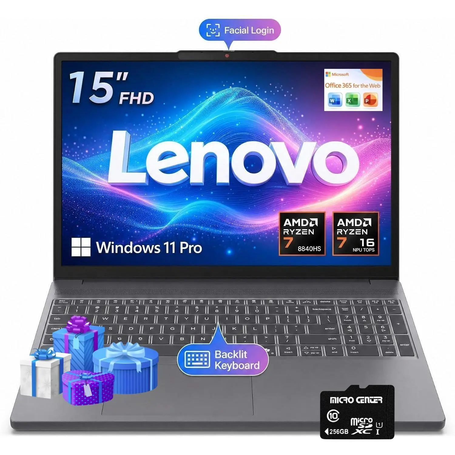 2026 Lenovo Gray 15.3" Touchscreen Laptop | Ryzen 7 8840HS, Radeon 780M Graphics, Up to 32GB RAM 1TB SSD, FHD 1080P IR Camera, Backlit Keyboard, Windows 11 Pro, Bundle Accessories Included
