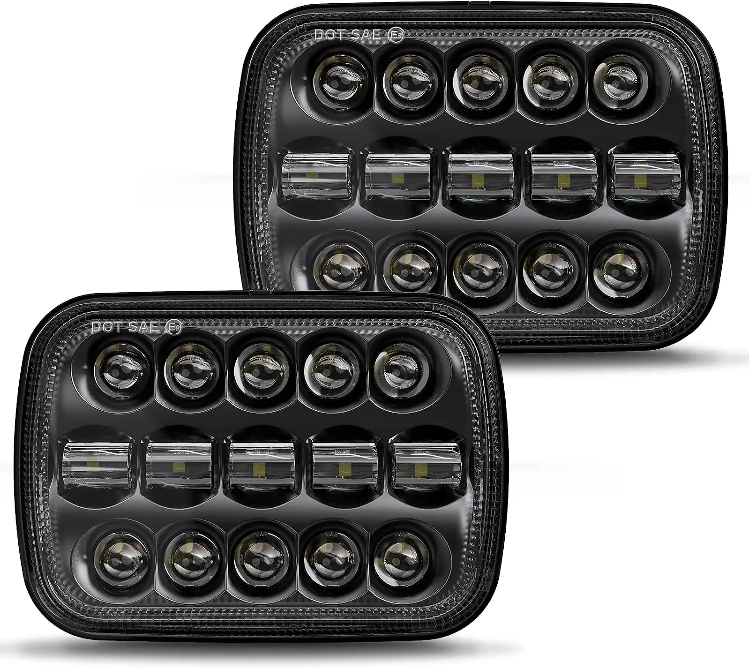 DOT SAE 110W 5x7 7x6 Inch LED Headlights, Hi/Low Beam Projector Sealed Beam Headlamp, H4 Plug, H6054 H5054 6054 6052 Replacement, Suitable for Jeep Wrangler YJ, Cherokee XJ, Kenworth T300 1997-2010, Black Casing