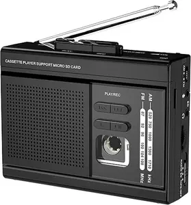 Cassette Tape Player with AM FM Radio,Cassette to MP3 Converter via SD Card,Cassette Tape Recorder Support External Microphone Headphone Jack+Built-in Speaker,Powered by Type-C or AA Battery
