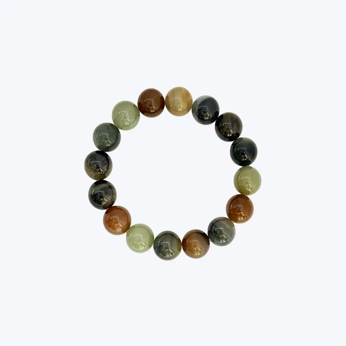 Loulan Nephrite Jade Bracelet with 12mm Multicolor Round Beads, Auspicious Cultural Fashion Jewelry for Adults, Unisex Names, Bead Chain, Daily