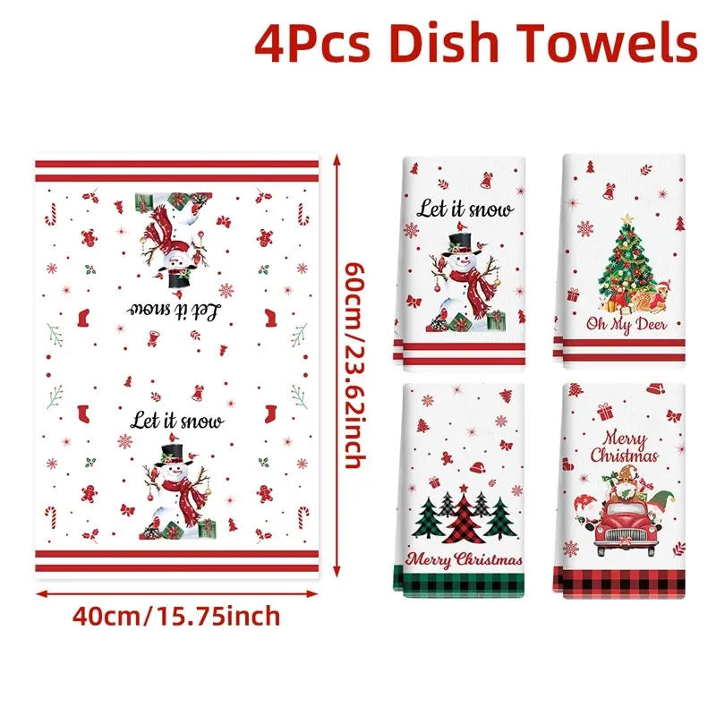 4pcs Christmas Dish Towels B