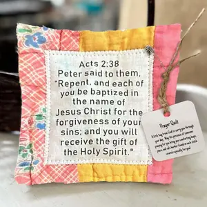 Handmade Pocket Quilt, Prayer Quilt With A Cross Inside, Pocket Prayer Quilt, Hand-Sewn Individual Colored Quilt, Vintage Prayer Quilt Squares, Quilt With A Wooden Cross Inside And Symbolic Poetry