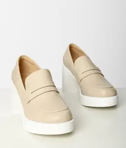 Nude & White Leatherette Platform Loafers