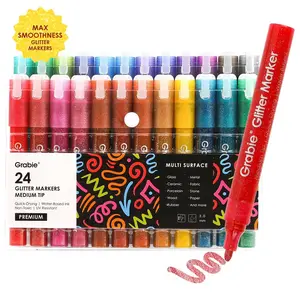 Grabie Medium Tip Iridescent Glitter Acrylic Paint Marker Set Of 24, HolidayHaul