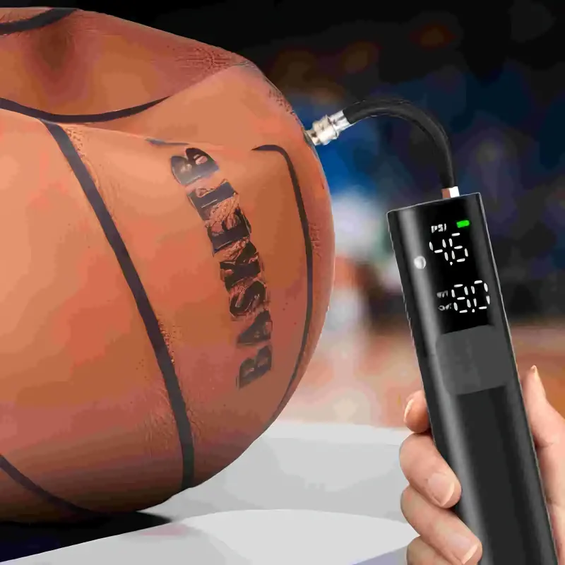 Stainless Steel Pumteck Electric Ball Inflator - Accurate Pressure Gauge, 4 Preset Modes, USB Rechargeable, Black (Ideal for Basketball, Ball Sports)