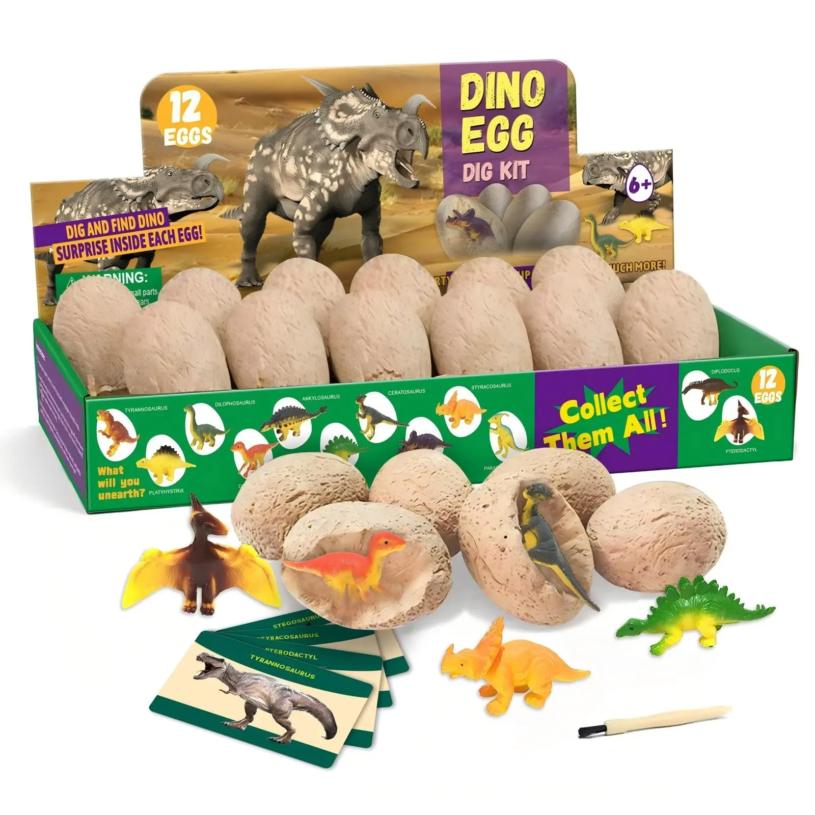 Dinosaur Eggs Excavation Kit - 12 Unique Surprise Dino Toys, STEM Digging Game, Stem Learning Tool for Kids Party Games & Classroom Educational Toy
