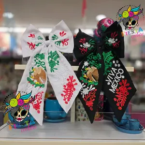 Viva Mexico Jumbo Hair Bow - Embroidered with Eagle and Floral Design for Festive Outfits