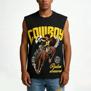 Sopula Studio Men's Cowboy Rodeo Dreams Print Graphic Tank Top Sleeveless Casual Crewneck Workout Tanktop Horse Black