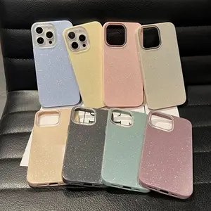 Minimalist Glitter Solid Phone Case, Shockproof Bumper Cover in Blue & Pink for iPhone 17 Air, 16 Pro, 15, 14 Plus, 13, 12 Pro Max