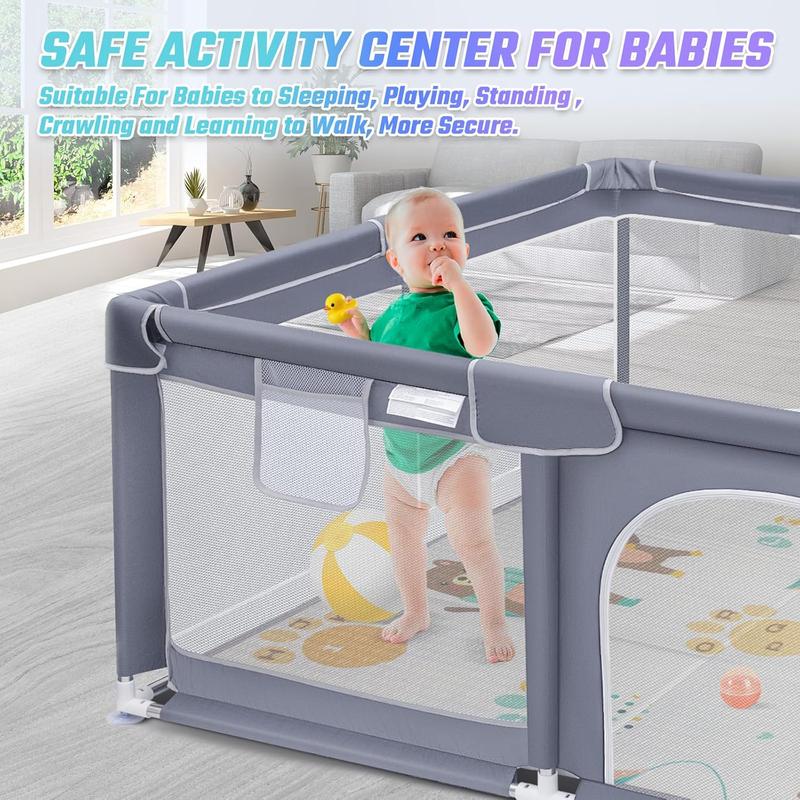 Suposeu Baby Playpen with Mat,Portable Baby Play Yard for Toddler,Safety with Soft Breathable Mesh,Indoor and Outdoor,Large Kids Activity Centery