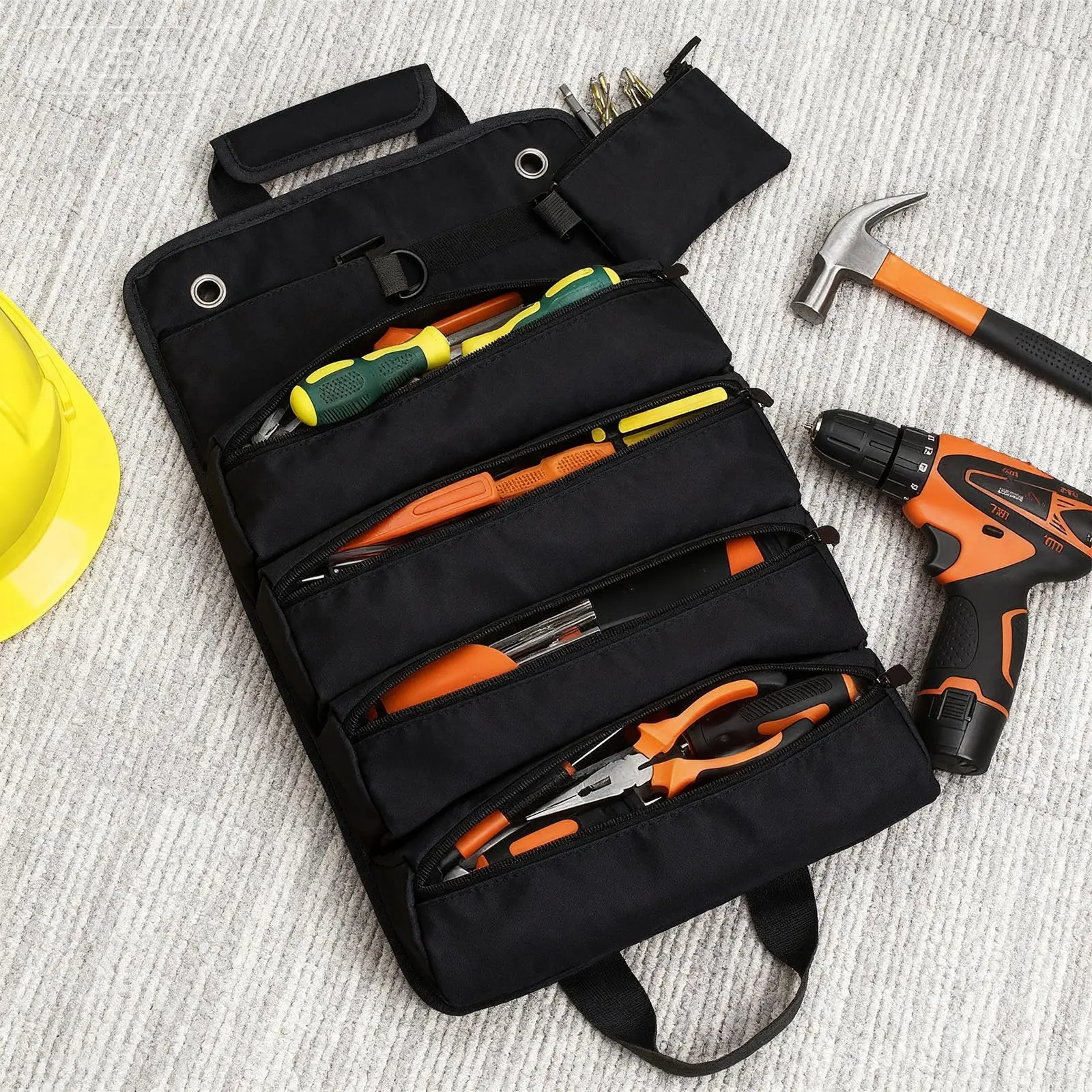 Roll-Up Multi-Pocket Pouch Tool Bag Organizer for Men - Strong Storage, Easy-Access Pockets, Zipper Closure, Portable Design for Home, Building & Repair Tasks, Pouch Tool Bags