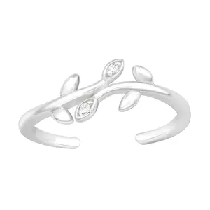 Silver Leaf Toe Ring 925 Silver with Cubic Zirconia Crystal