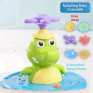 Electric Crocodile Bath Toy, Rotating LED Light Shower Head Water Sprayer, Kids Fun Water Play Toy for Bathroom Bathtub & Swimming Pool Indoor Outdoor