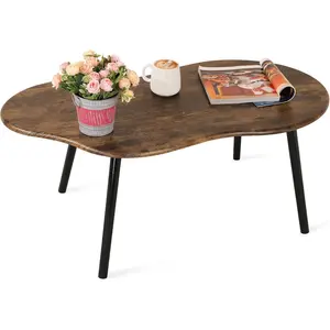 Irregular Cloud Shape Wood Small Coffee Table Mid Century Industrial Style Decorative Center Table for Living Room Small Spaces Office