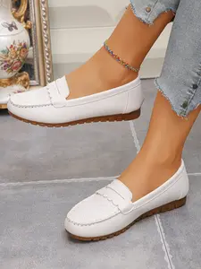 New Women's Spring Summer Breathable Casual Slip On Loafers Shoes, Anti-Slip Durable Round Toe Low Top, PU Leather Rubber Sole Medium Width Walking Shoes
