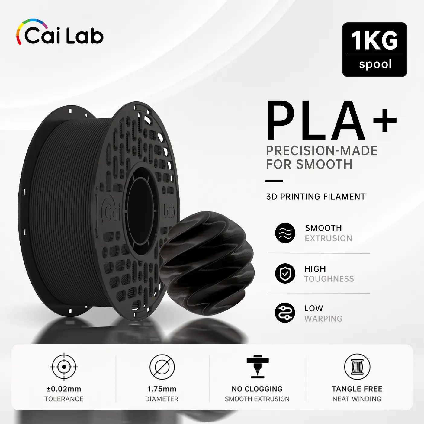 Cailab Polylactic Acid (PLA)+ 3D Printing Filament, 1.75mm 1kg Spool for 3D Users & FDM Printers, Strong, Easy to Print, Low-Warping, Smooth Extrusion, High Precision Supplies, Apricot Ac7604