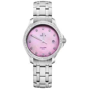 OMEGA Seamaster 36mm Quartz White Mother-of-Pearl Dial Aftermarket Diamond Bezel Stainless Steel Ladies Watch WHT026013