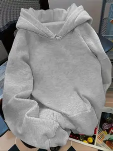 Women's Dropped Shoulder Loose Hoodie, Solid Color No Print, Fashion Casual Drawstring Pocket Sweatshirt, Fall & Winter Outdoors Wear