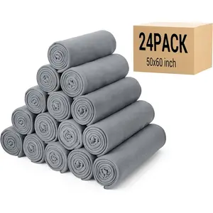 24 Pack Fleece Throw Blankets Bulk 50x60 - Soft Lightweight Blanket  for Wedding Guests, Bed Couch Office Chair Pet Travel (Gray)