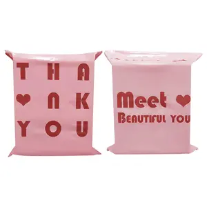 Pink shipping poly bag with cute text design, stylish for parcel packaging