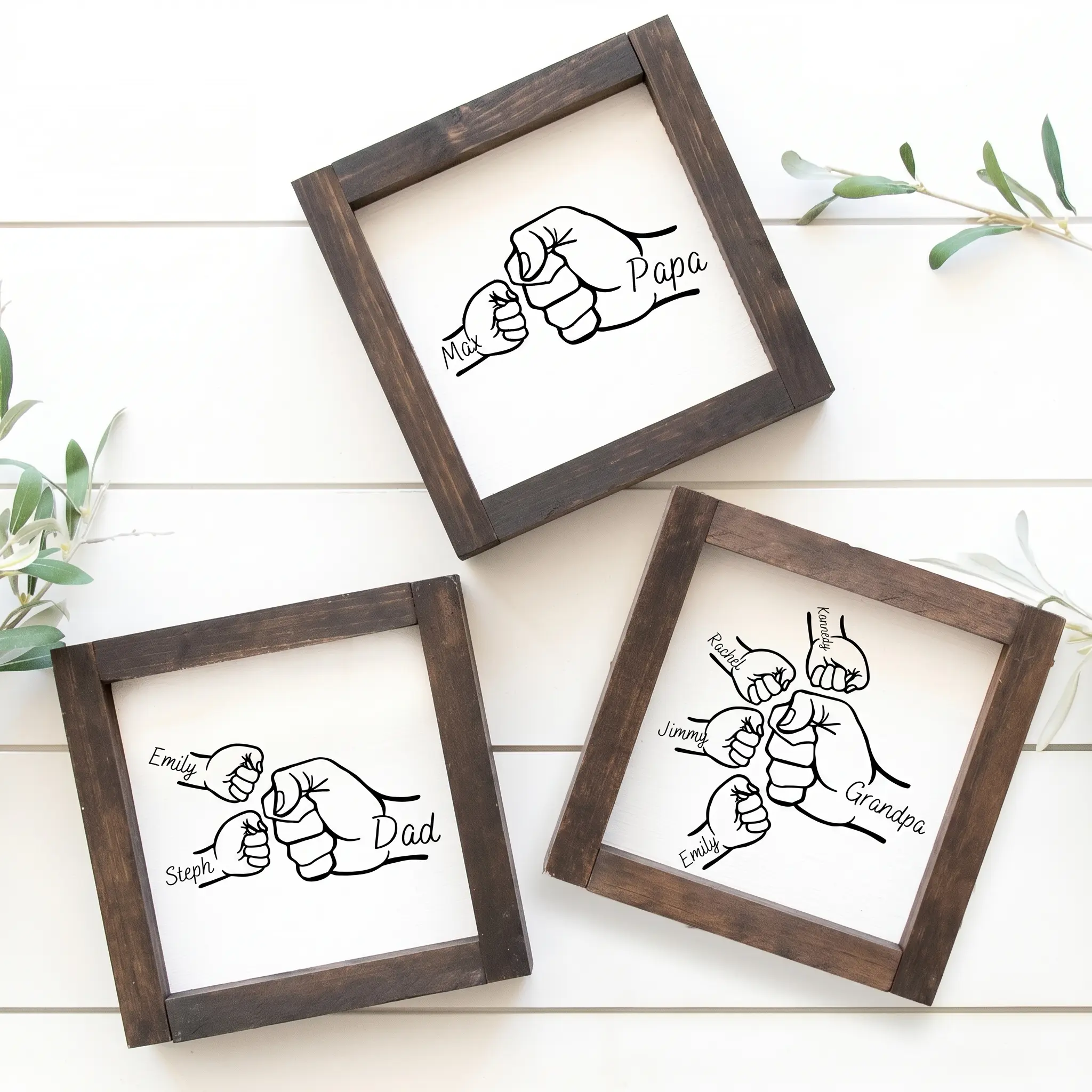 Father's Day Wooden Sign - Fist Bump Dad And Kids Wooden Sign | Personalized Gift for Dad from Kids, Perfect Present for Dad, Papa, Daddy, Grandpa, Father’s Day Gift