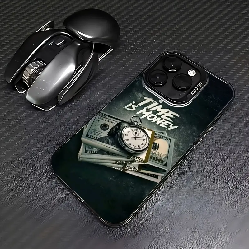 Luxury Time Is Money Printed Phone Case for iPhone 17 16 15 14 13 12 11 PRO MAX PLUS, AIR and iPhone XR XS MAX 7 8Plus 16E SE, Anti-drop Matte Back Cover, Unique Personalized Pattern Design, Ideal Gift for Festivals