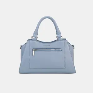 David Jones PU Leather Handbag in Blue with Zipper Closure, Adjustable Strap, and Classic Design