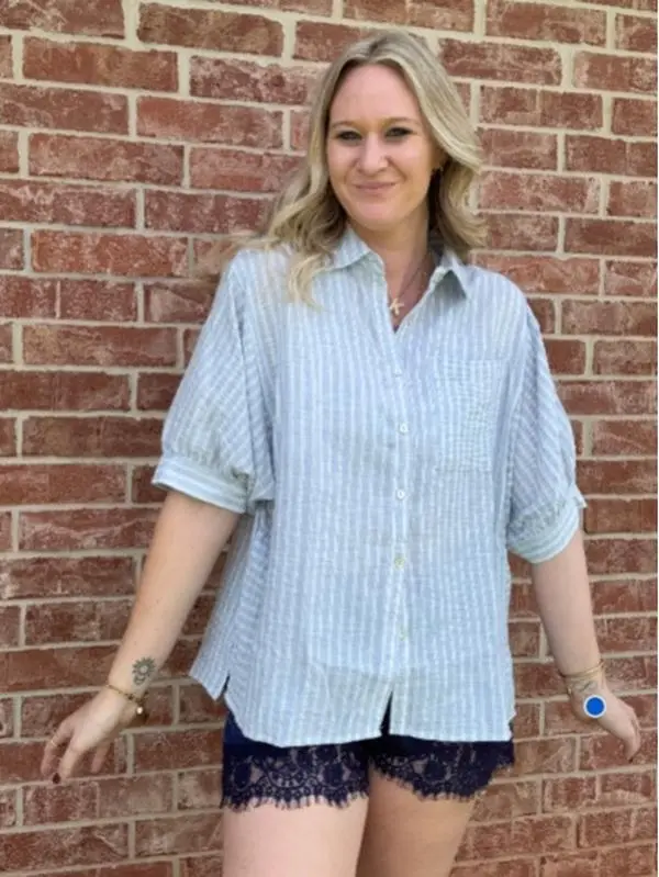 Denim Linen button up striped top