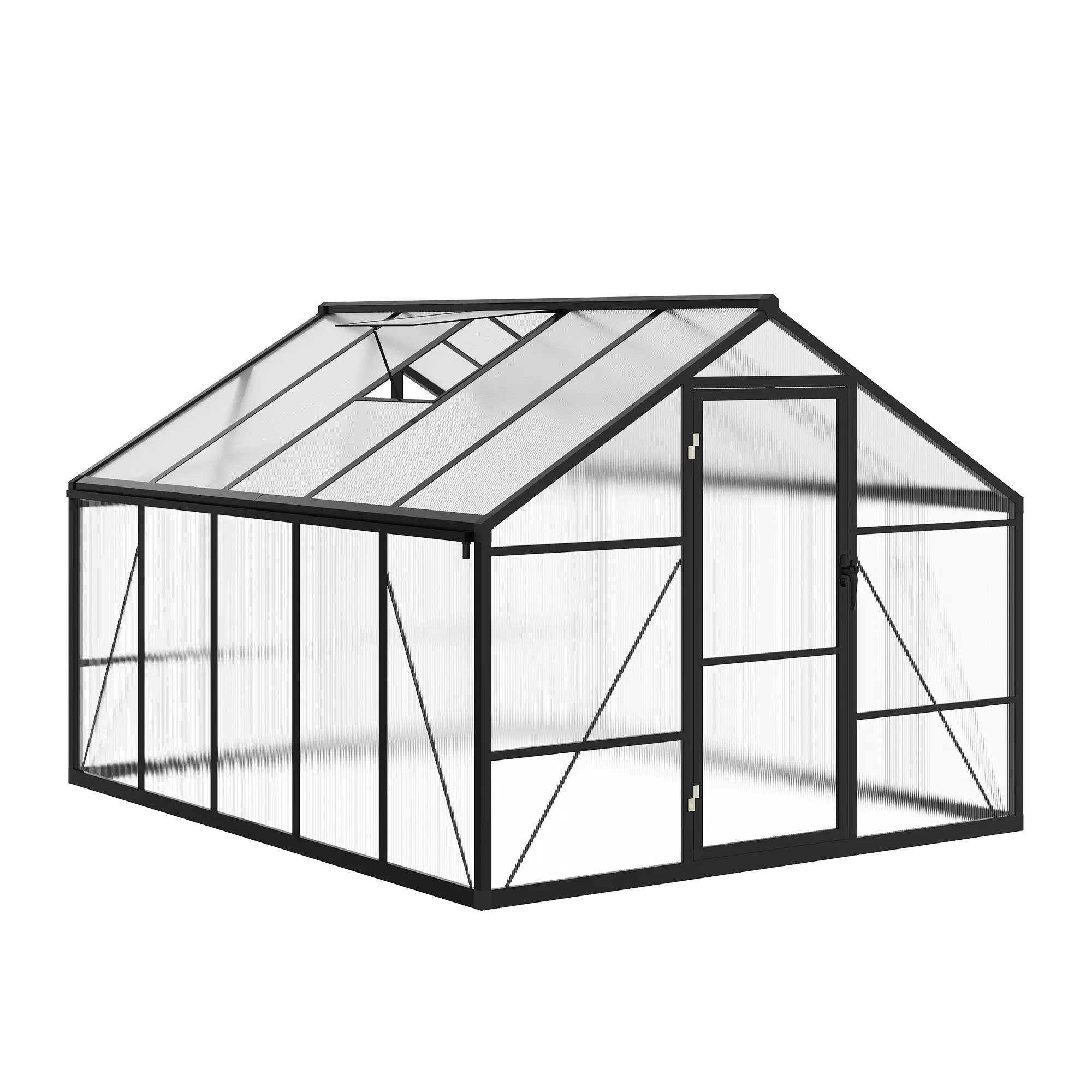 8x10 FT Heavy-Duty Aluminium Walk-In Greenhouse for Outdoor Garden, 720g/m² Polycarbonate Greenhouse with Adjustable Roof Vent for Backyard Cooling, Assembly Required