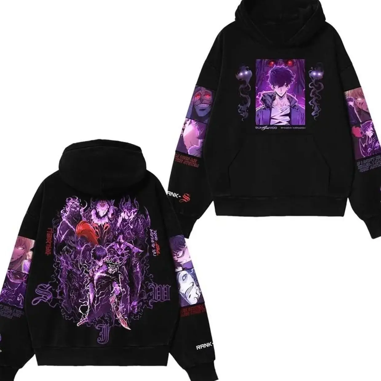 Solo Leveling Anime Hoodie – Sung Jinwoo Dark Knight Graphic Sweatshirt – Solo Leveling Power Design – Hero Cosplay Hoodie for Fans RT4