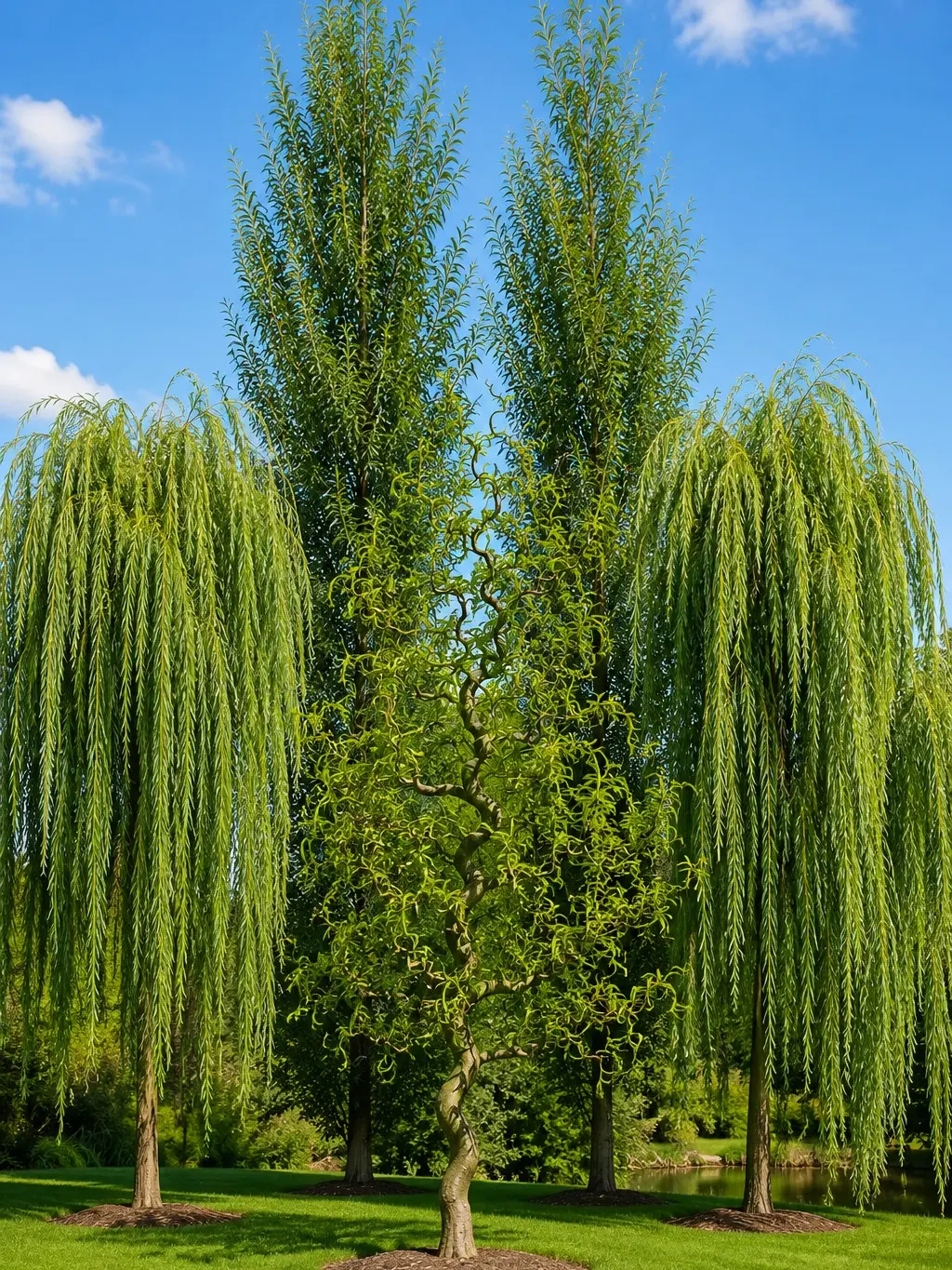 5 Willow Trees- Ready to Plant - 2 Weeping Willow Trees + 2 Austree Hybrid Willow Trees + 1 Corkscrew Willow Tree - Indoor Outdoor Live Trees - Bonsai Starts