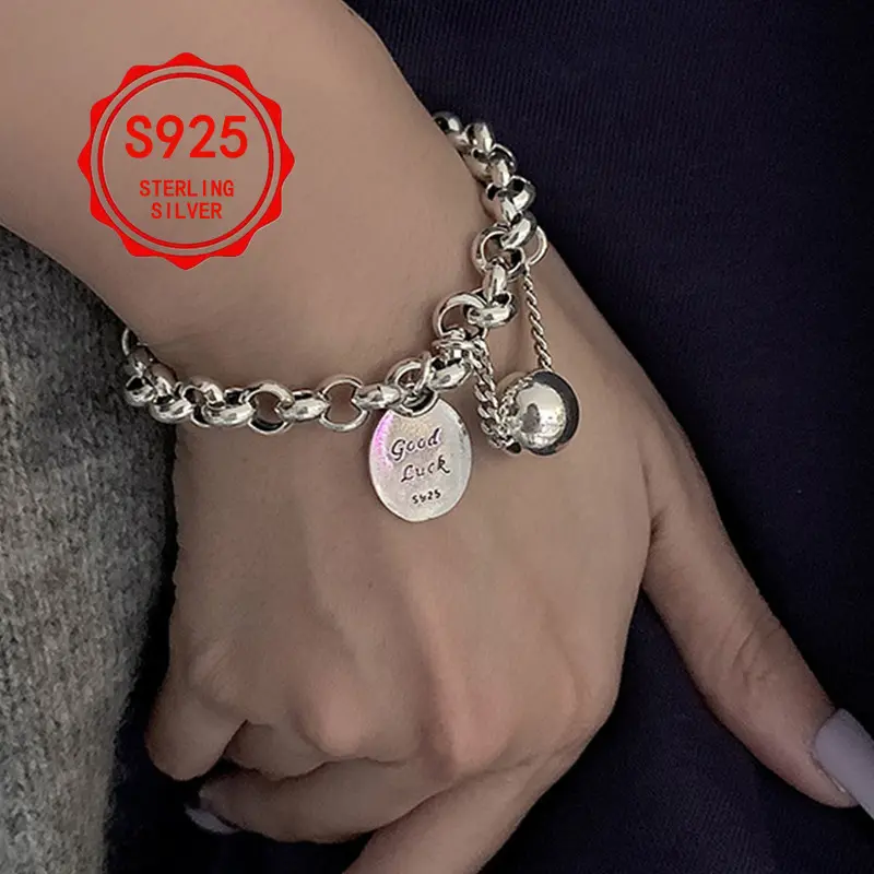 Chic 925 Sterling Silver "Good Luck" Bracelet with Hip Hop Style & Charm - Ideal for Parties, Music Festivals, and Casual Attire - Perfect Gift for Women bracelet stack bracelets for women bracelet stack charm bracelets bangles bracelets