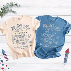 Comfort Colors USA 250th Anniversary Hubby Wifey T-Shirt, Custom City & State Tee, Matching Patriotic Couples Shirt, 2026 America Anniversary Couple Gift