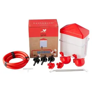RentACoop DIY Sip Station Watering System Mini Kit; includes Tubing, Horizontal Nipples, Auto-Fill Cups, Tubing Adaptors, T-Connectors, and 64oz bottle; Great for Chickens, Quail and Other Poultry