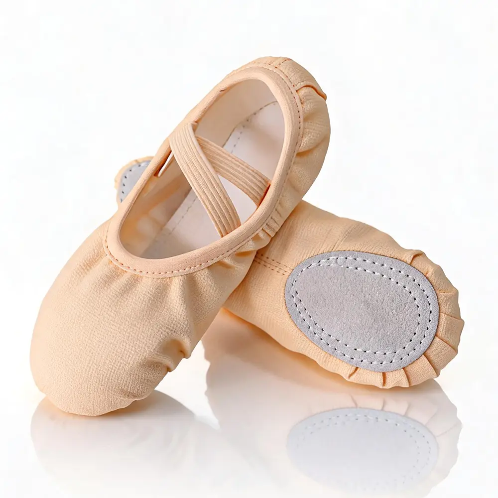 Women's children's canvas ballet shoes, flesh-colored cross elastic strap leather sole soft breathable dance shoes, suitable for children's gymnastics practice and performance, all seasons in use