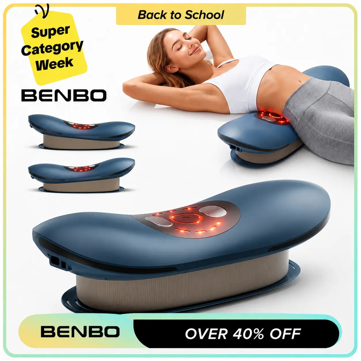 BENBO 5-in-1 Lower Back Massager with Heat, Vibration & Lumbar Traction, Electric Back Stretching Device with Remote Control, 3 Heat Levels, Adjustable Air Traction for Lower Back, Waist & Lumbar Relaxation