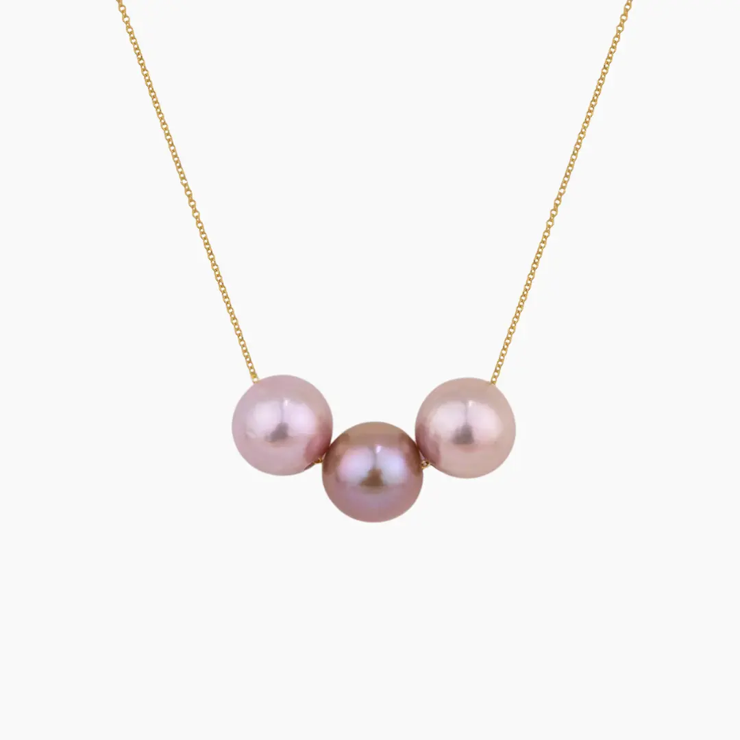 AAA Triple Floating Pearl Necklace, 18 Inch Casual Unisex Jewelry with Multicolor Natural Pink Edison Pearls for Daily Wear, Adults