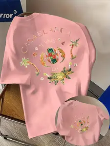 Men's Casual Short Sleeve T-Shirt, Casablanca Letter Print, Round Neck Summer Top, Durable Fabric, Fitted Style