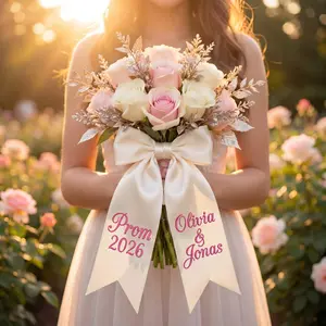 Personalized Prom 2026 Bouquet Sash, Custom Printed Bouquet Bow, Homecoming Bouquet Ribbon, Name Graduation Corsage Wrap, Keepsake Gift