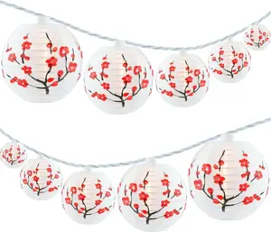 Plum Flower Lantern String Lights, 10  Nylon Lanterns with 8.7' UL Listed Plug-in Connectable String Lights (Plum Flower)