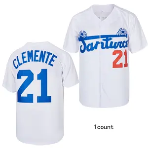 Men's #21 Roberto Clemente Puerto Rico Santurce Crabbers Terylene Embroidery  Baseball Jersey Sportswear Athlete Uniform Athletic Apparel