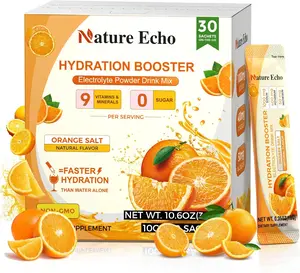 Electrolyte Drink Mix Packets 1000mg Sodium with Potassium Magnesium & B Vitamins, Zero Sugar Hydration Powder, Orange Flavor, Keto Vegan Gluten Free, 30 Sticks