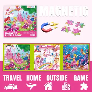 [SummerVibes]LUMIKIDZ 3 Theme Magnetic Puzzle Set - Three fold, 20 puzzle pieces per page, 60 educational learning magnets, children's toys, toddler toys, ideal road travel activity for boys and girls aged 2-7