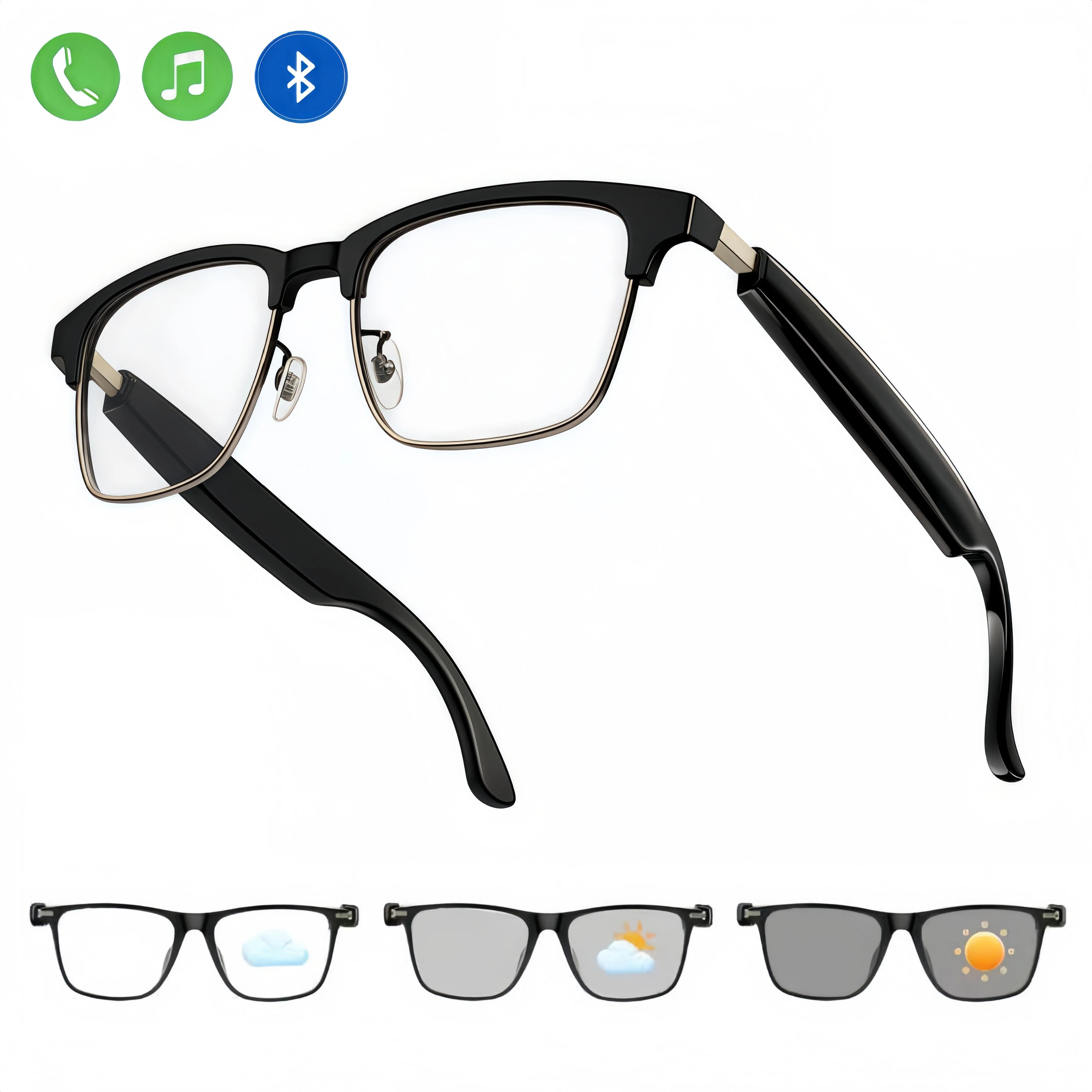 VUB Smart Glasses - Wearable Smart & Wearable Device with Blue Light/UV Sun Protection Lenses, Unisex Audio, High-Definition Voice Calls, HiFi Sound, Photochromic Display, Charging Cable, Cleaning Cloth, Music Player, Eye Care