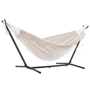 Vivere Double Cotton Hammock, Comfortable Daybed with Steel Stand, 9', Natural