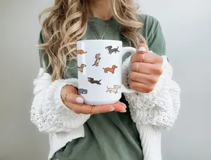 Cute Dachshund Coffee Cup Weiner Dog Lover Mug Gift Doxie Lover Present Sausage Dog Holiday Gift Ceramic Pet Cup Office Decor Doxin Mom Dad