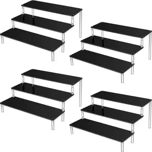 4 Pack Black Acrylic Display Stands for Vendor Events, 3 Tier Risers Clear Perfume Cupcake Stand for Display Shelf Dessert Makeup Holder for Table Vendor Supplies