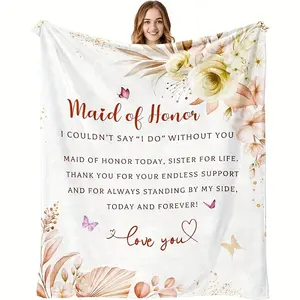 Elegant Bridesmaid Gift Blanket - Maid of Honor Floral Design with Heartfelt Message, Soft Polyester Fabric, Machine Washable, Perfect for Weddings and Special Occasions, Bridesmaid GiftFloral PatternMachine Washable Blanket, Bridesmaid Gifts-280GSM