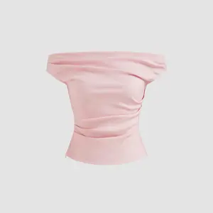 Cider Off-shoulder Ruched Zipper Crop Top